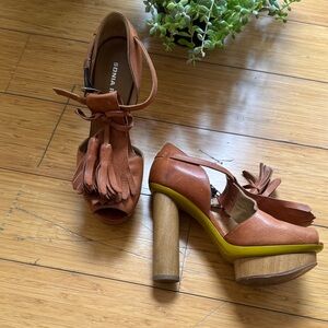 Sonia Rykiel Rust Leather Tassel Platform Sandals Wooden Heel